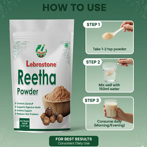 Lebrostone Reetha Powder 100g | Natural Herbal Hair Cleanser For Strong, Shiny & Healthy Hair - Additives: Na