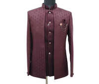 Printed Shrug Jodhpuri Suit - Color: Maroon