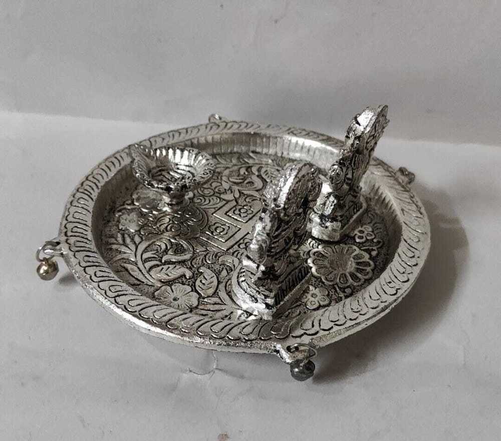 Spiritual Soul Silver-Plated Metal Pooja Thali with LaxmiGanesha