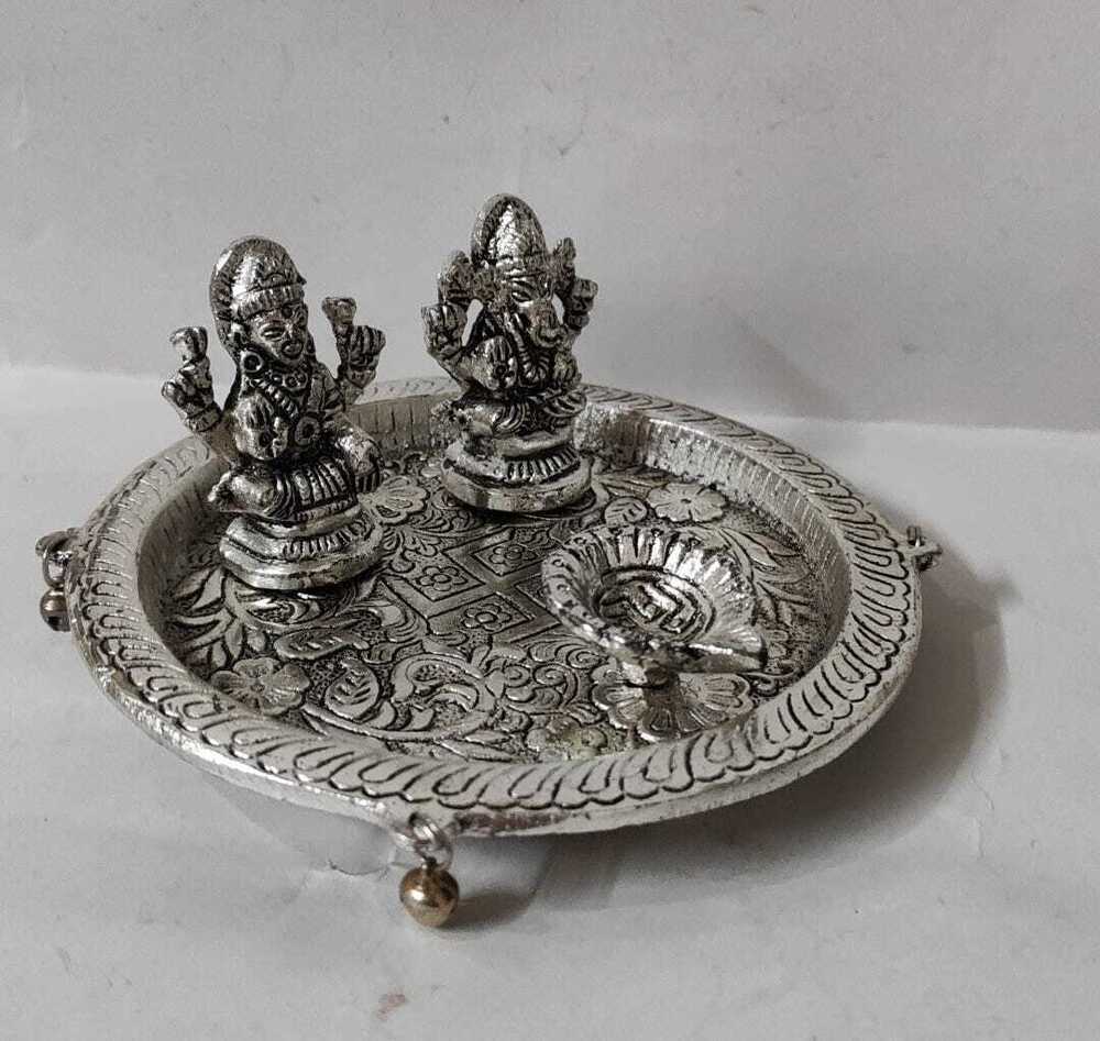 Spiritual Soul Silver-Plated Metal Pooja Thali with LaxmiGanesha