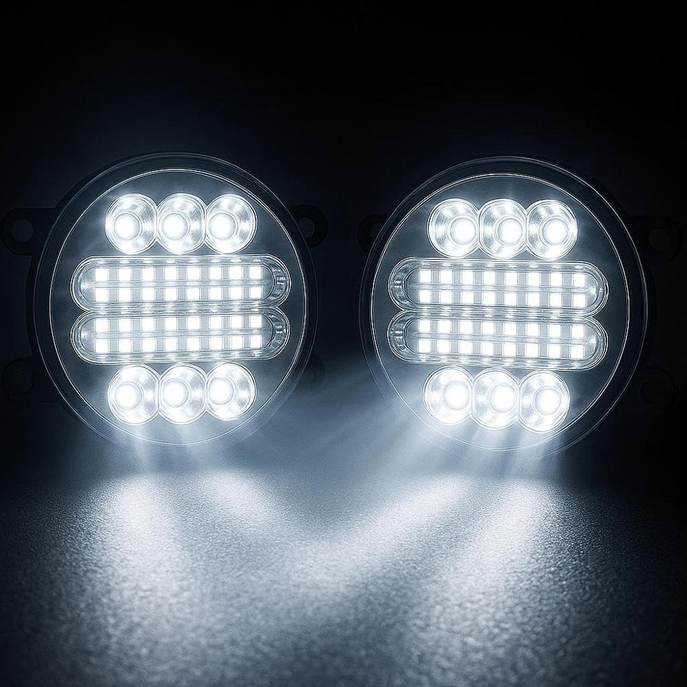 K D Universal Super Bright White Led Fog Lamp | 6000K High-Intensity Beam | All-Weather Visibility | Waterproof, Plug & Play Fog Light For Cars & Bikes (Pair) 3 Inch - Body Material: Plastic