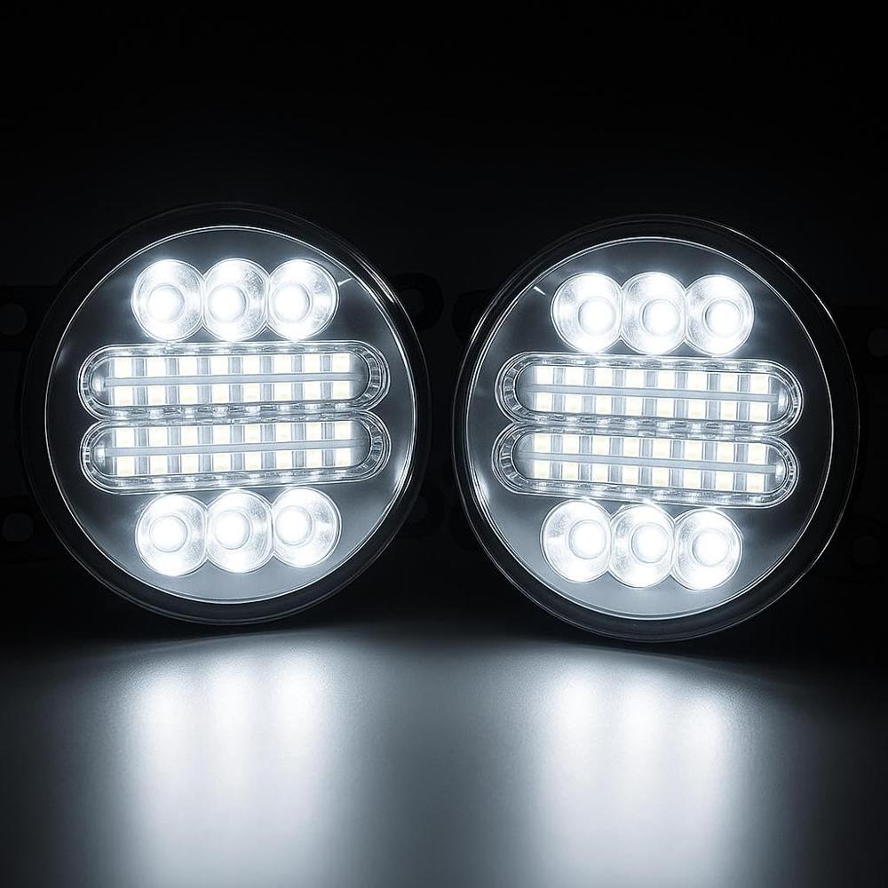 K D Universal Super Bright White Led Fog Lamp | 6000k High-intensity Beam | All-weather Visibility | Waterproof, Plug & Play Fog Light For Cars & Bikes (Pair) 3 Inch - Body Material: Plastic