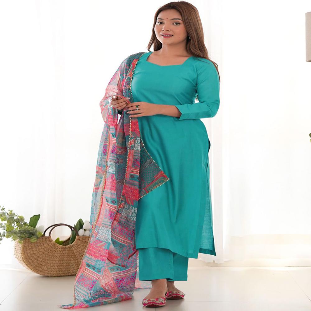 Women Roman Silk Kurta Pant Dupatta Set