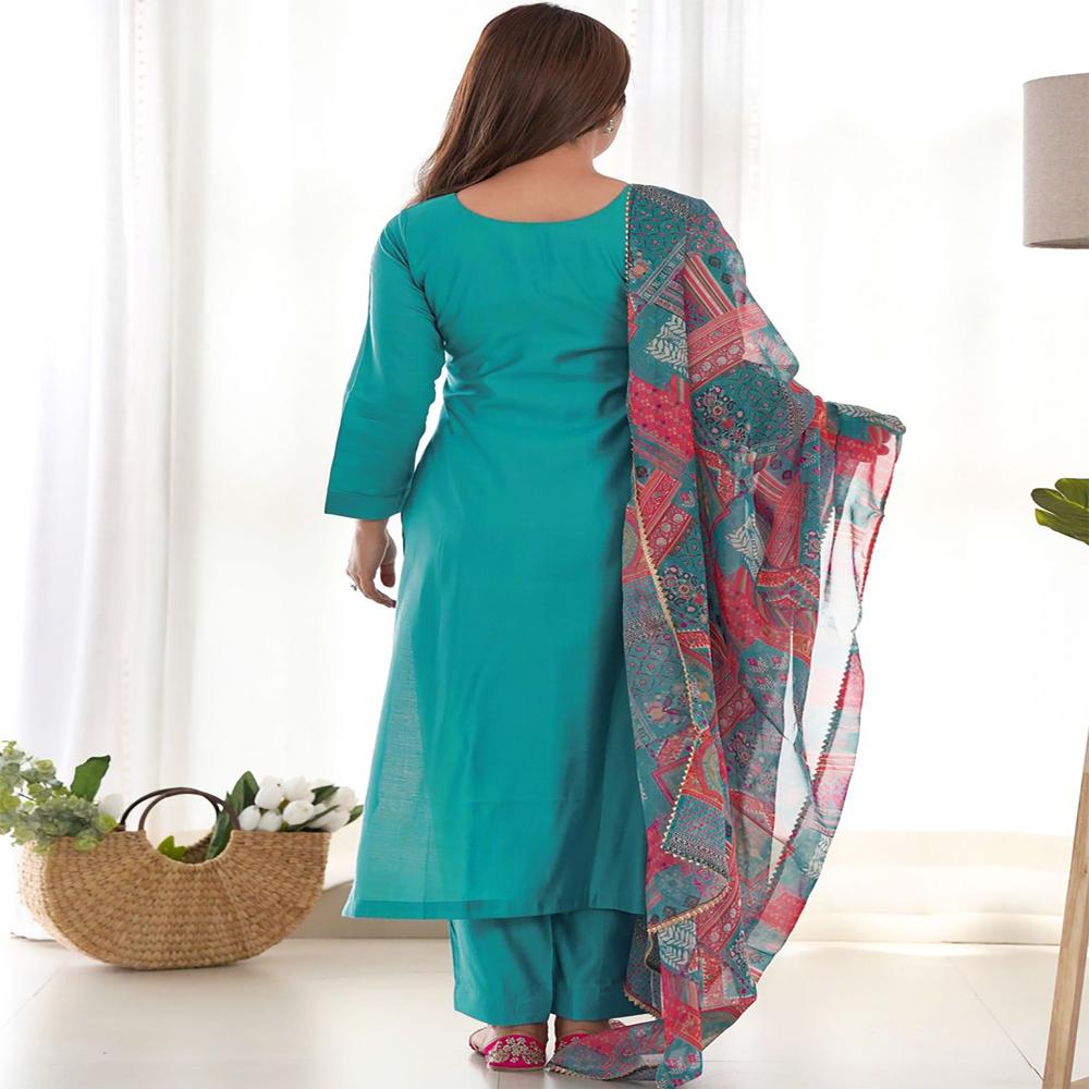 Women Roman Silk Kurta Pant Dupatta Set