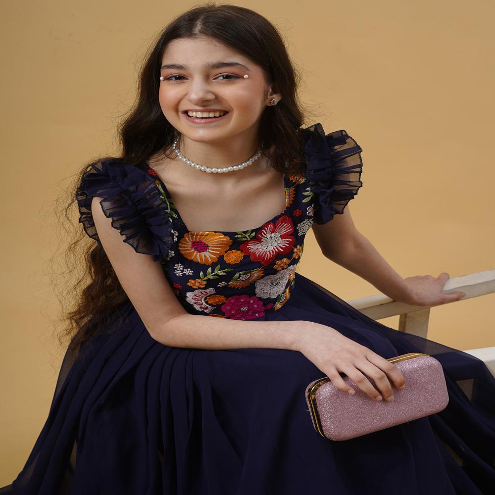 Embroidery Work Solid Flare Gown