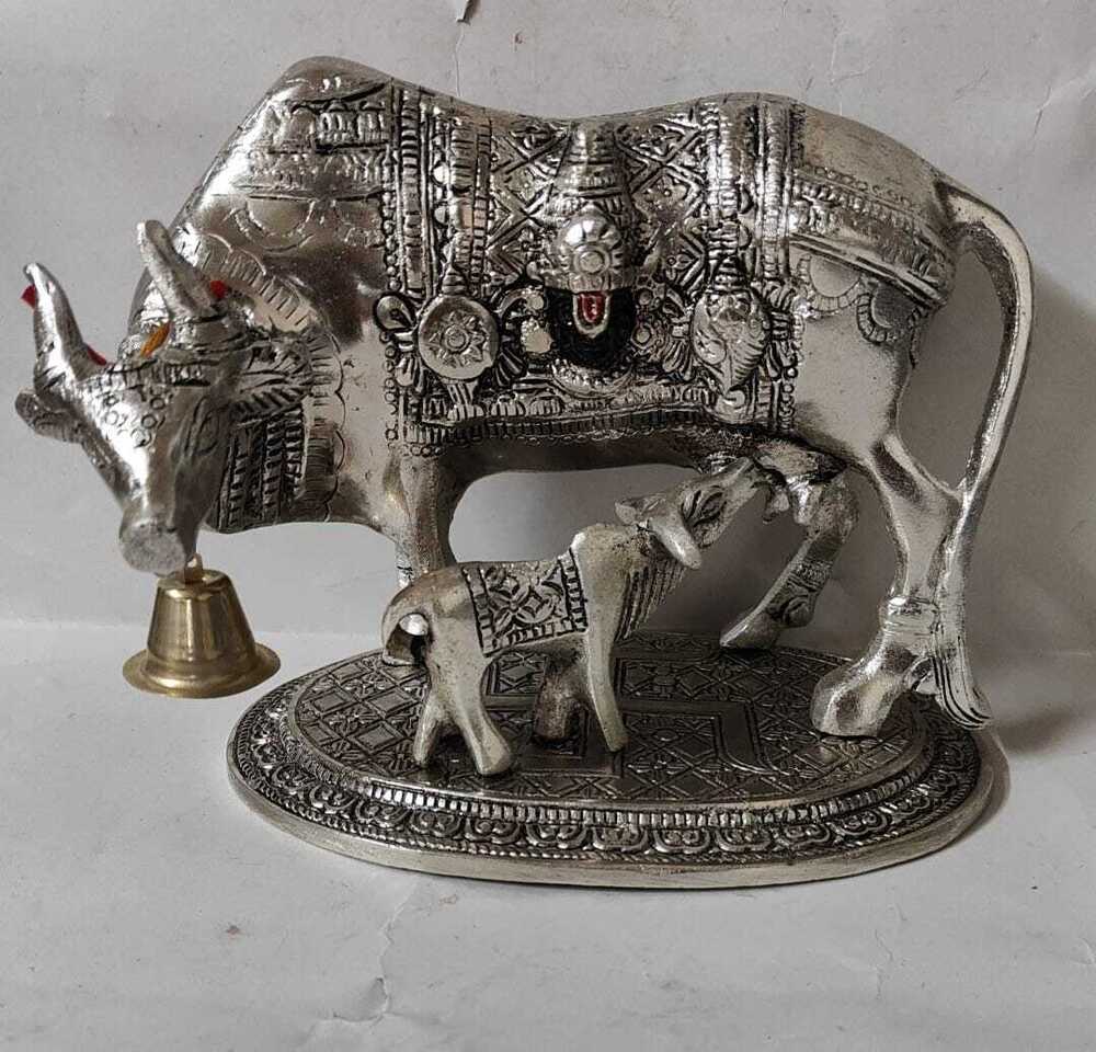Spiritual Soul Silver Plated Aluminium Kamdhenu Cow with Tirupati Idol a Premium Vastu Gift