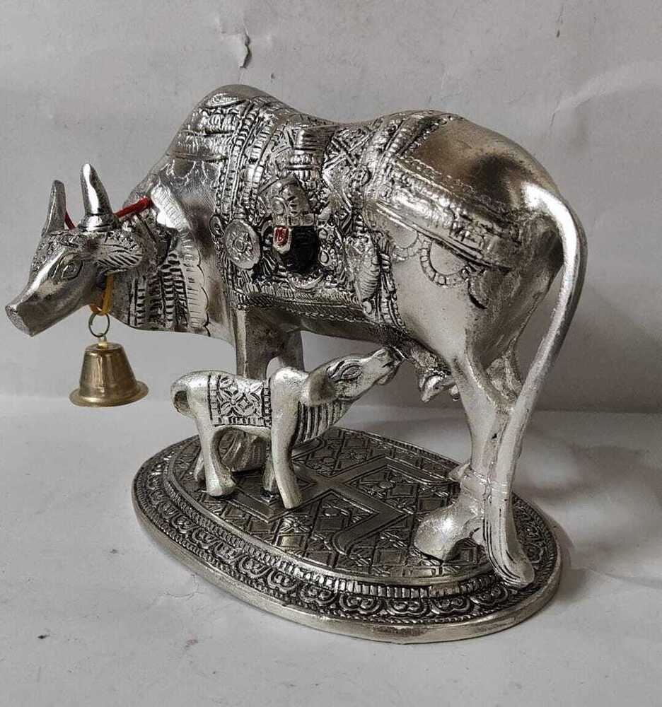 Spiritual Soul Silver Plated Aluminium Kamdhenu Cow with Tirupati Idol Premium Vastu Gift