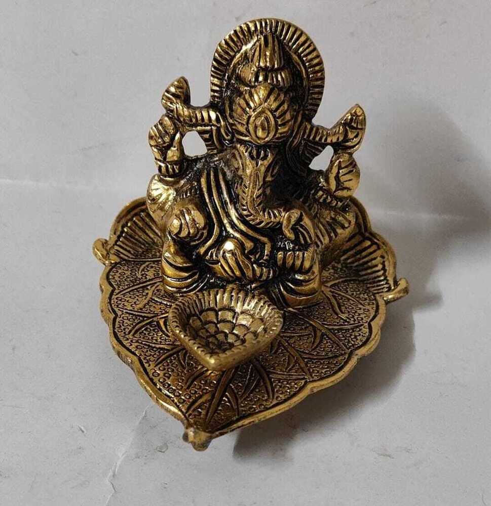 Spiritual Soul Brass-Finish Aluminium Lord Ganesha Diya a Decorative Pooja & Vastu Lamp