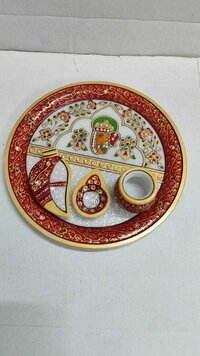 Spiritual Soul Marble Work Ganesh Pooja Thali Set A   Handcrafted Meenakari Design - Color: Multicolor