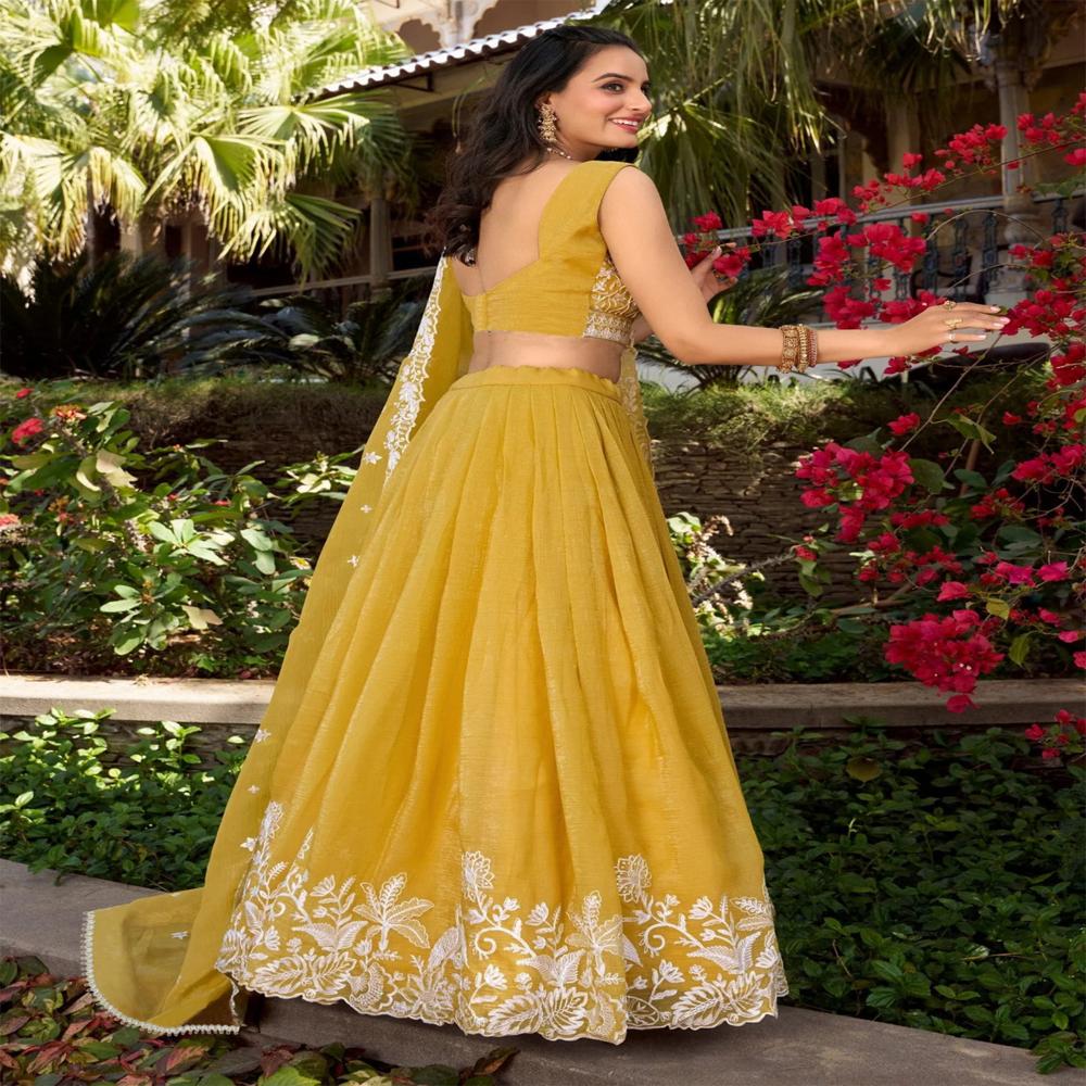 Mustard Color Embellished Semi Stitched Lehenga Choli