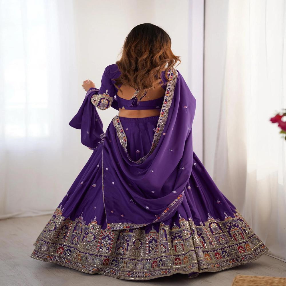 Purple Color Embellished Semi Stitched Lehenga Choli