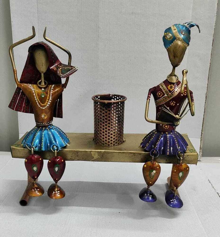 Spiritual Soul Iron Tribal Couple Pen Stand a Handcrafted Rajasthani Folk Art Table DACcor