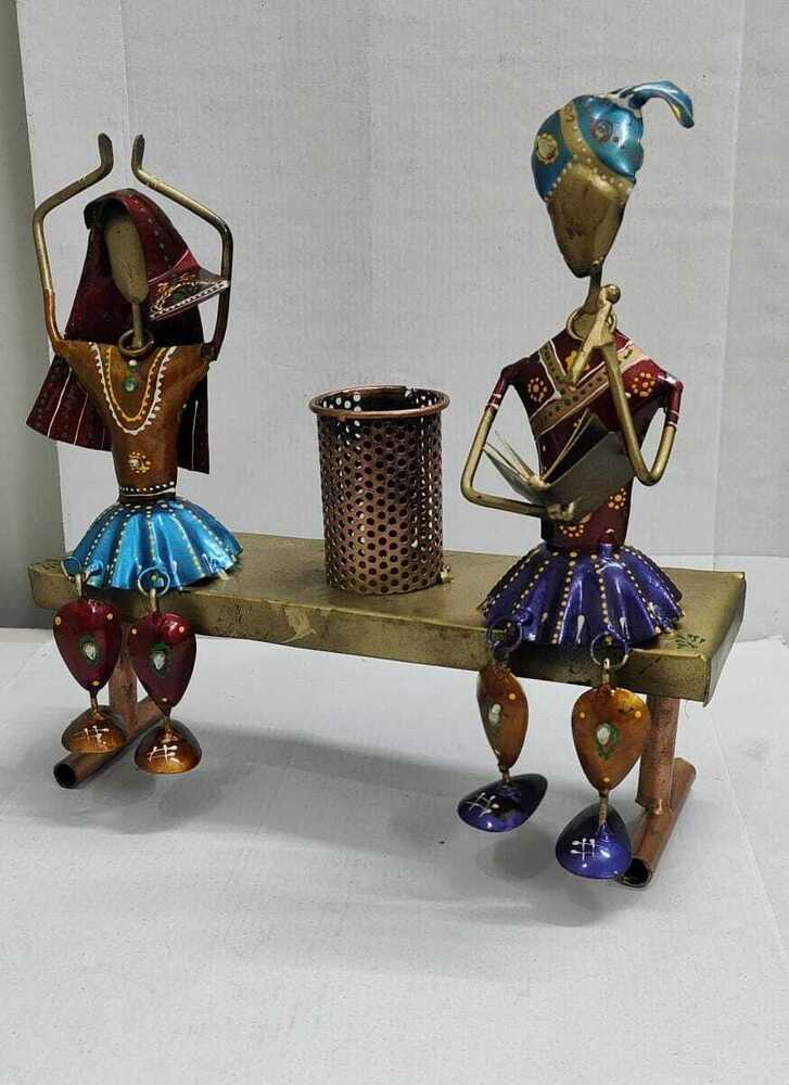 Spiritual Soul Iron Tribal Couple Pen Stand Handcrafted Rajasthani Folk Art Table Dcor