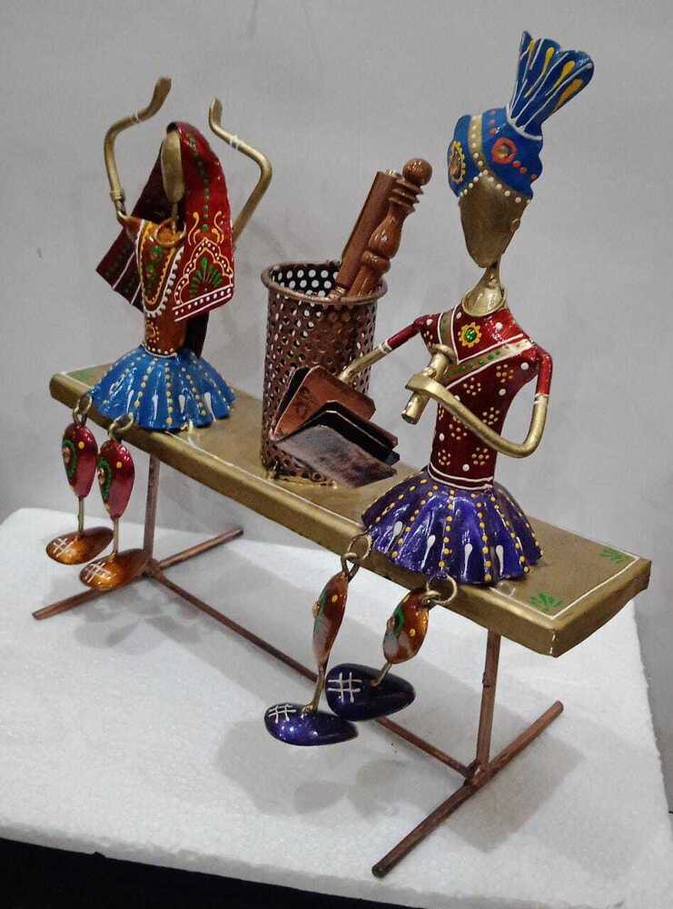 Spiritual Soul Iron Tribal Couple Pen Stand Handcrafted Rajasthani Folk Art Table Dcor