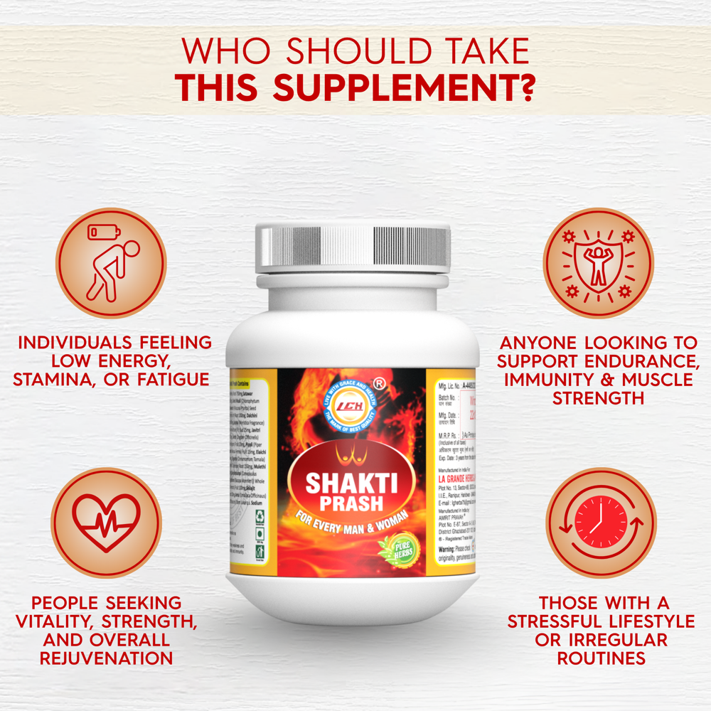 Lgh Shakti Prash - Herbal Blend, 10gm Instant Energy Supplement For Power-man & Woman, 1-2 Years Shelf Life
