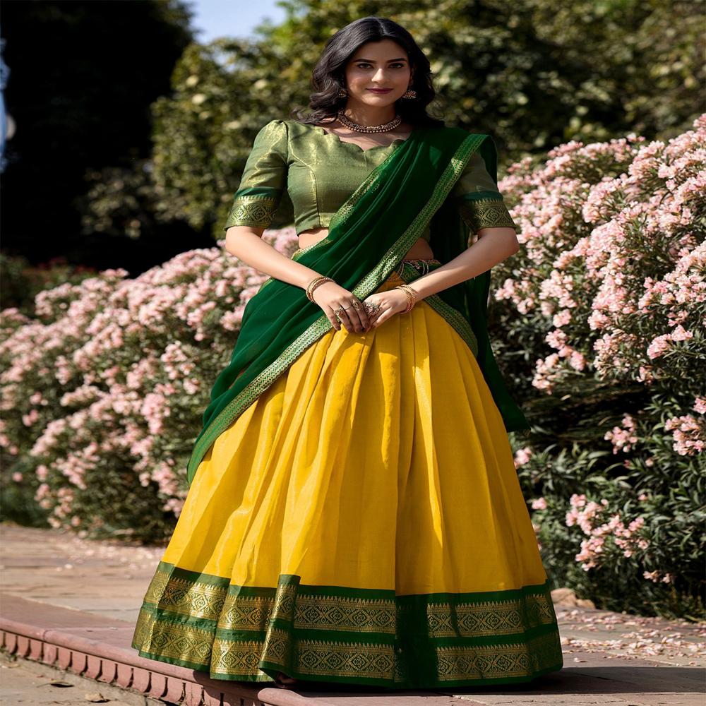 Yellow Color Embellished Semi Stitched Lehenga Choli
