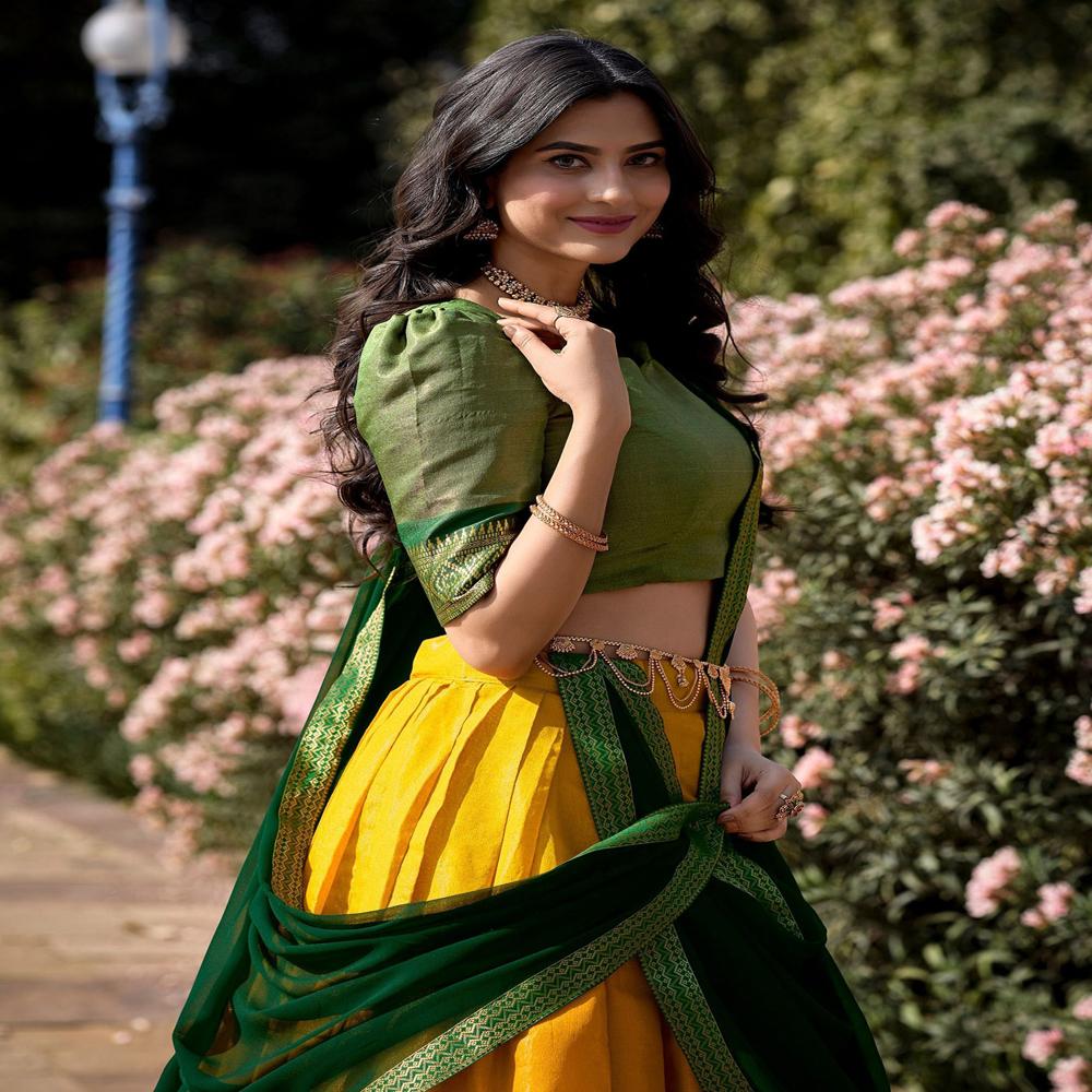 Yellow Color Embellished Semi Stitched Lehenga Choli