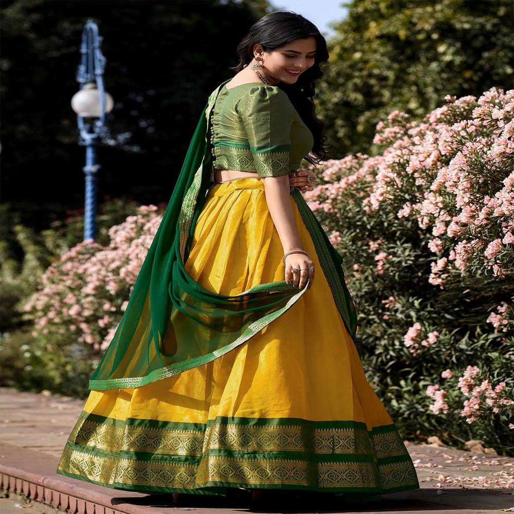 Yellow Color Embellished Semi Stitched Lehenga Choli