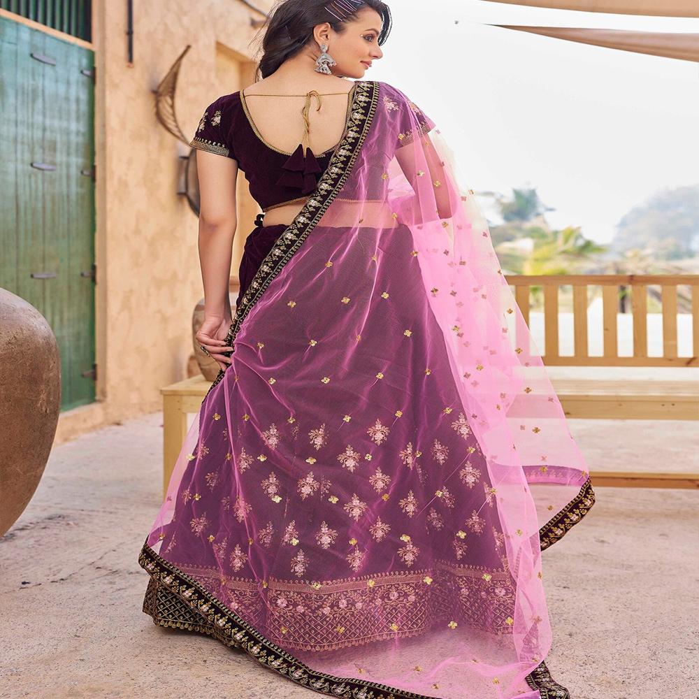 Embroidered Semi Stitched Lehenga Choli  Dupatta Set