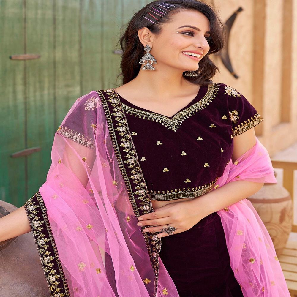 Embroidered Semi Stitched Lehenga Choli  Dupatta Set