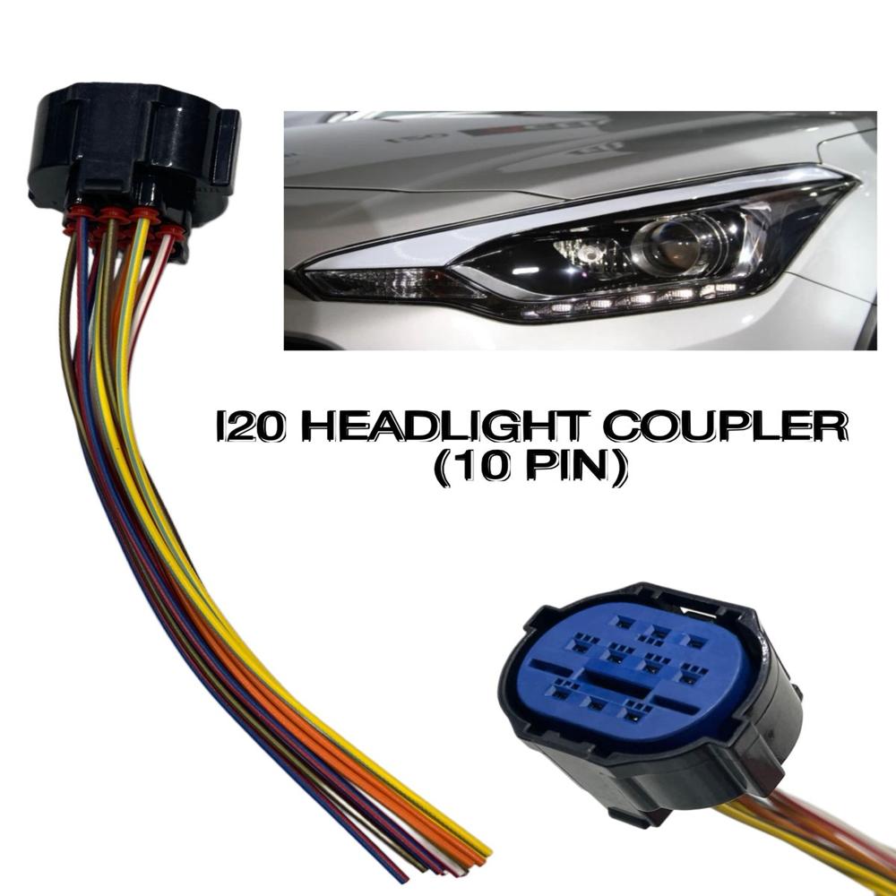 K D I20 Headlight Coupler, 10 Pin Connector, Compatible With Hyundai I20, Automotive Wiring Harness Adapter - Body Material: Plastic