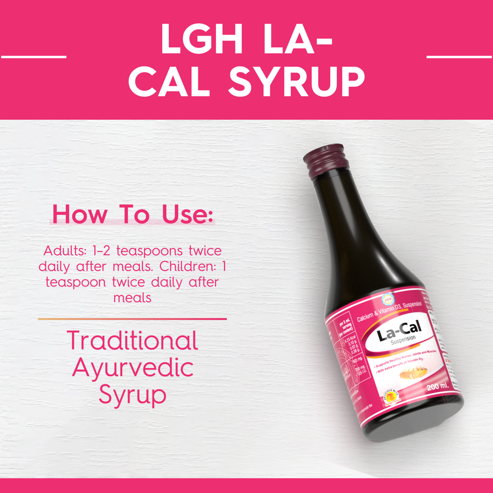 Lgh La Cal Suspension - Calcium Carbonate 625mg, Vitamin D3 125 I.u | Herbal Body Care, Suitable For All, 1-2 Years Shelf Life
