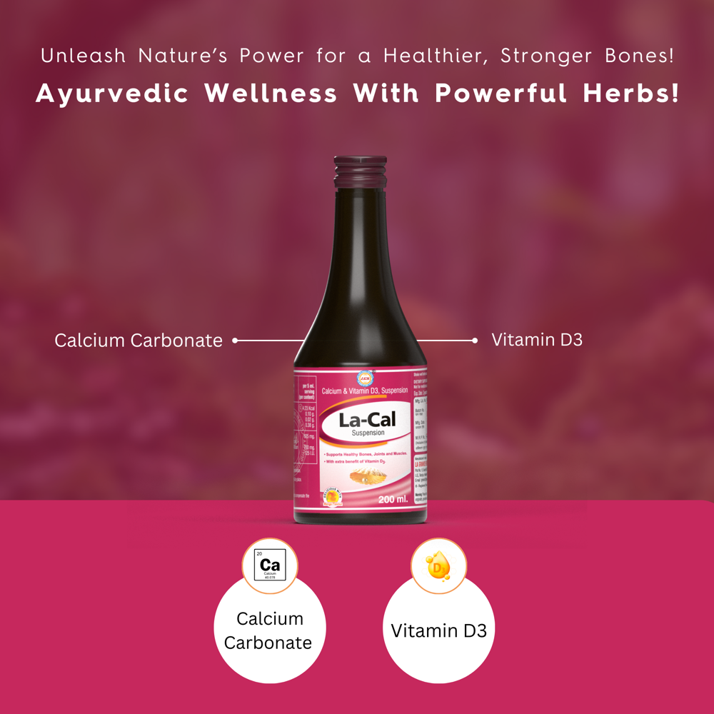 Lgh La Cal Suspension - Calcium Carbonate 625mg, Vitamin D3 125 I.u | Herbal Body Care, Suitable For All, 1-2 Years Shelf Life
