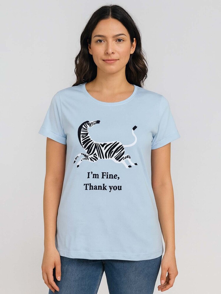 Ladies Blue Zebra Printed T Shirt