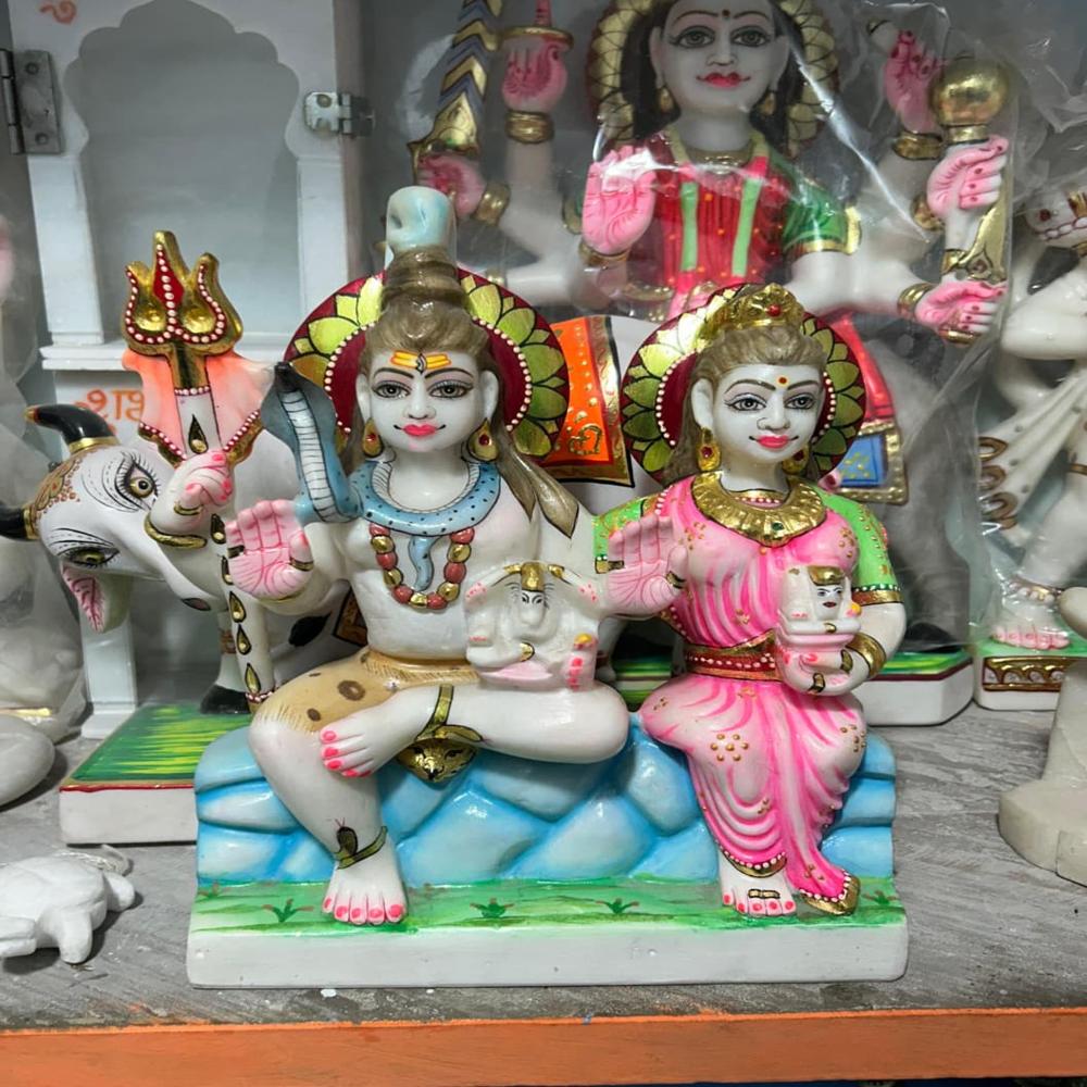 12 Inch Marble Ghori Shankar Statue - Finishing: Polishing
