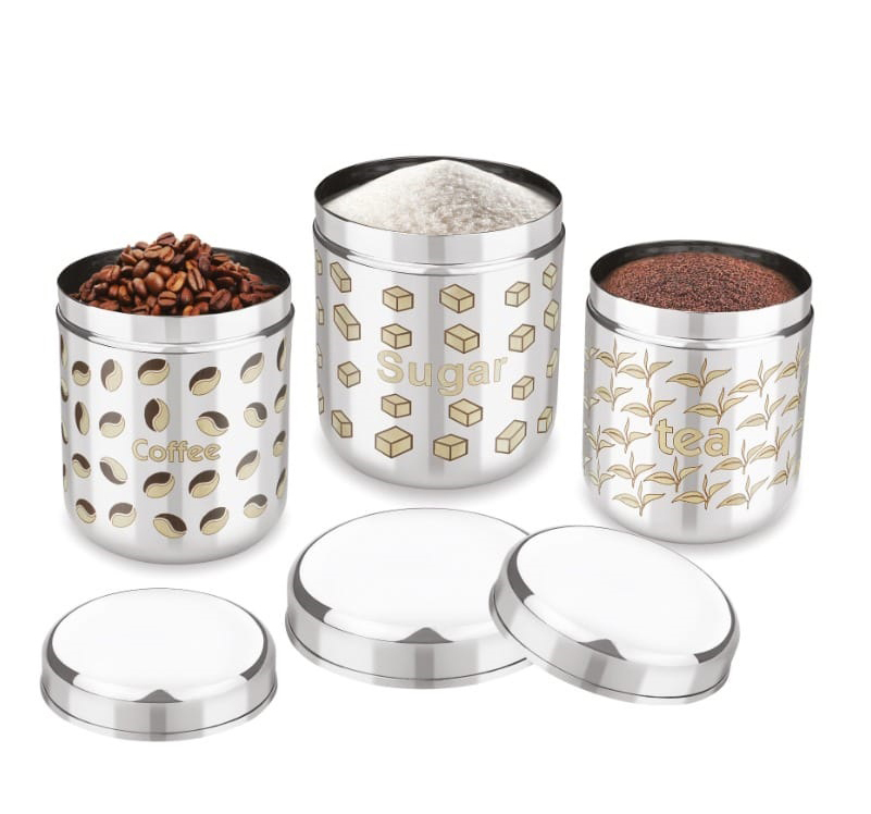 Ss Tea Coffee Sugar Container Set - Design: Attractive