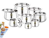 Stainless Steel Serving Handi Set With Lid - Mirror Finish, Heavy Gauge - 250ml To 1500ml For Home and Catering