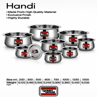 Stainless Steel Serving Handi Set With Lid - Mirror Finish, Heavy Gauge - 250ml To 1500ml For Home And Catering - Capacity: 250 Milliliter (ml)