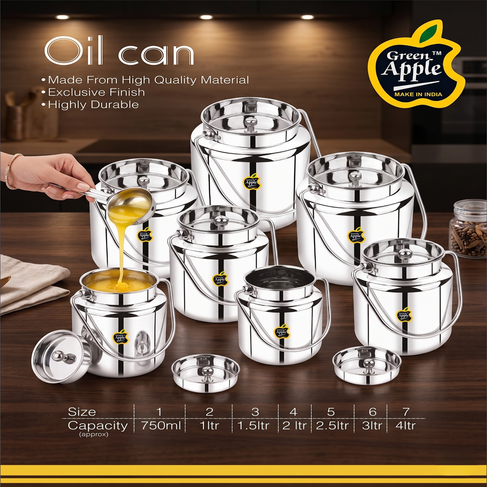 Premium 5 Litre Stainless Steel Oil Can (Barni) | Heavy Duty Liquid Storage By Green Apple | Wholesale - Color: Silver / High-Gloss Mirror Polish