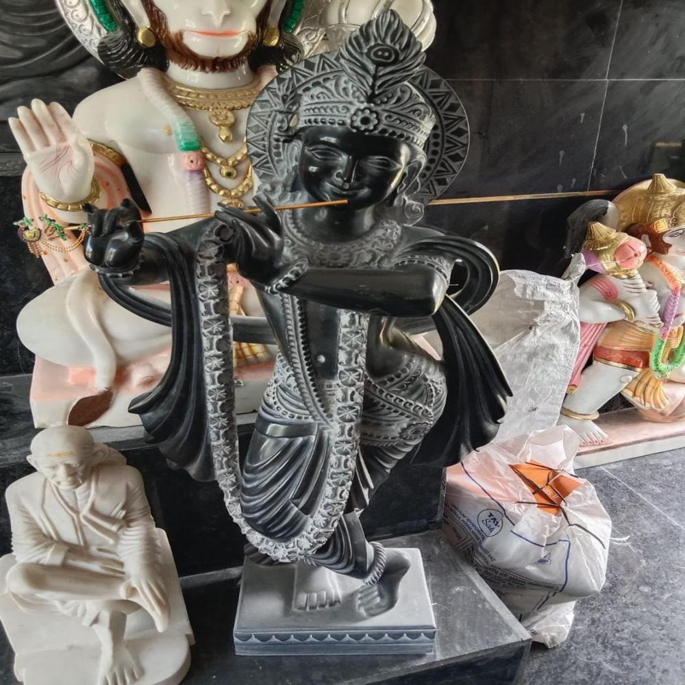 Black Flute Krishna marble statue