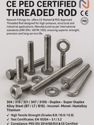 Ce Ped Certified Threaded Rod - Color: Silver