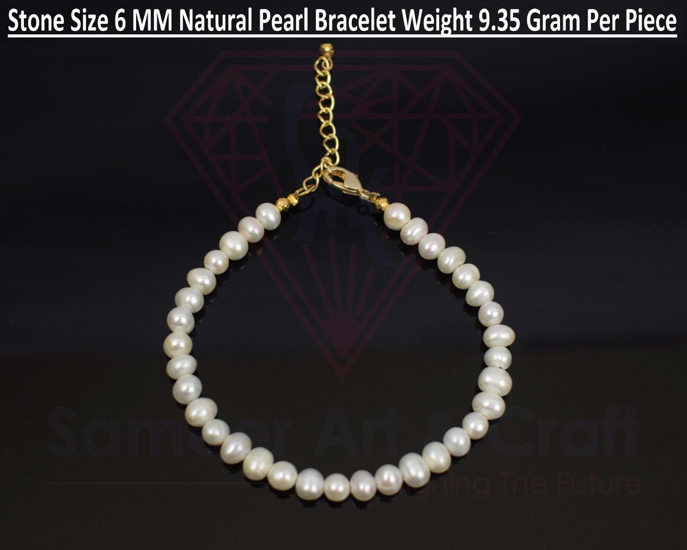 Natural Gemstone Pearl Bracelet Brass With Gold Plated Adjustable