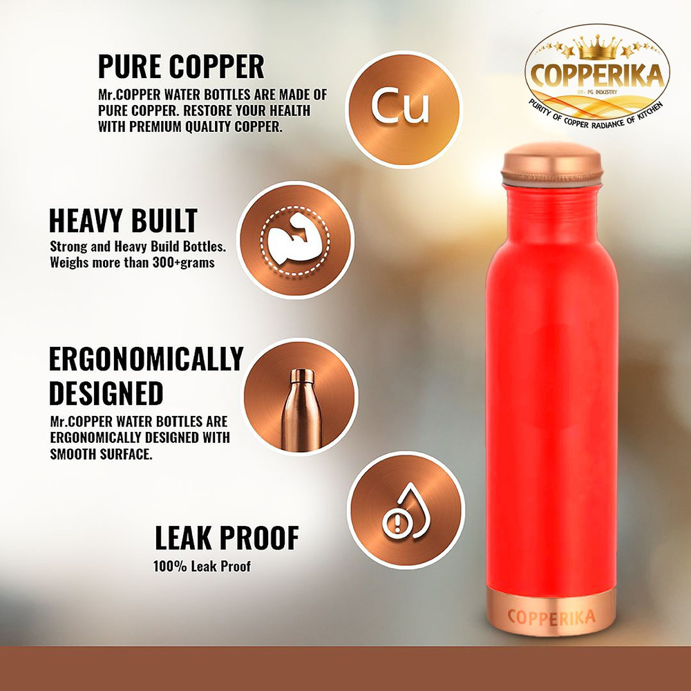 Red Colour Copper Water Bottle