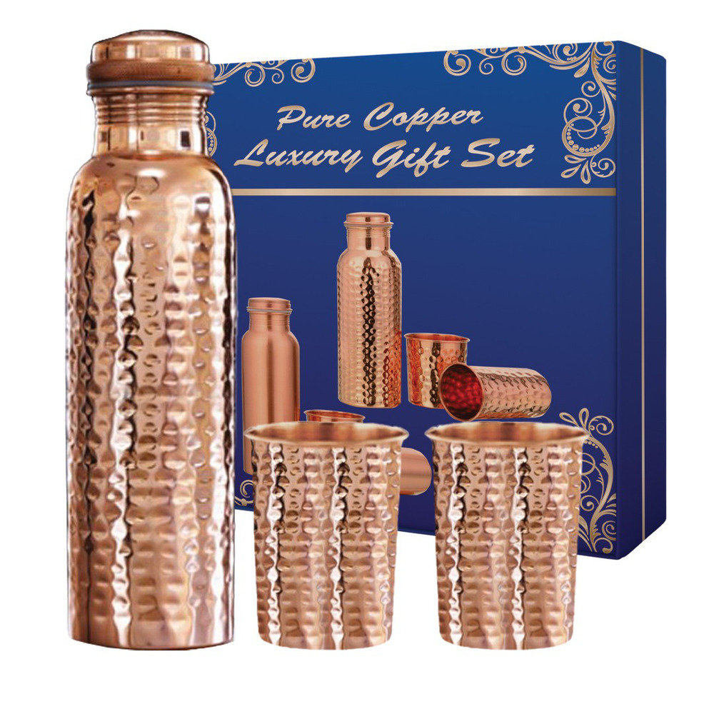 Hammered Copper Gift Set Bottle With Glass - Color: Different Available
