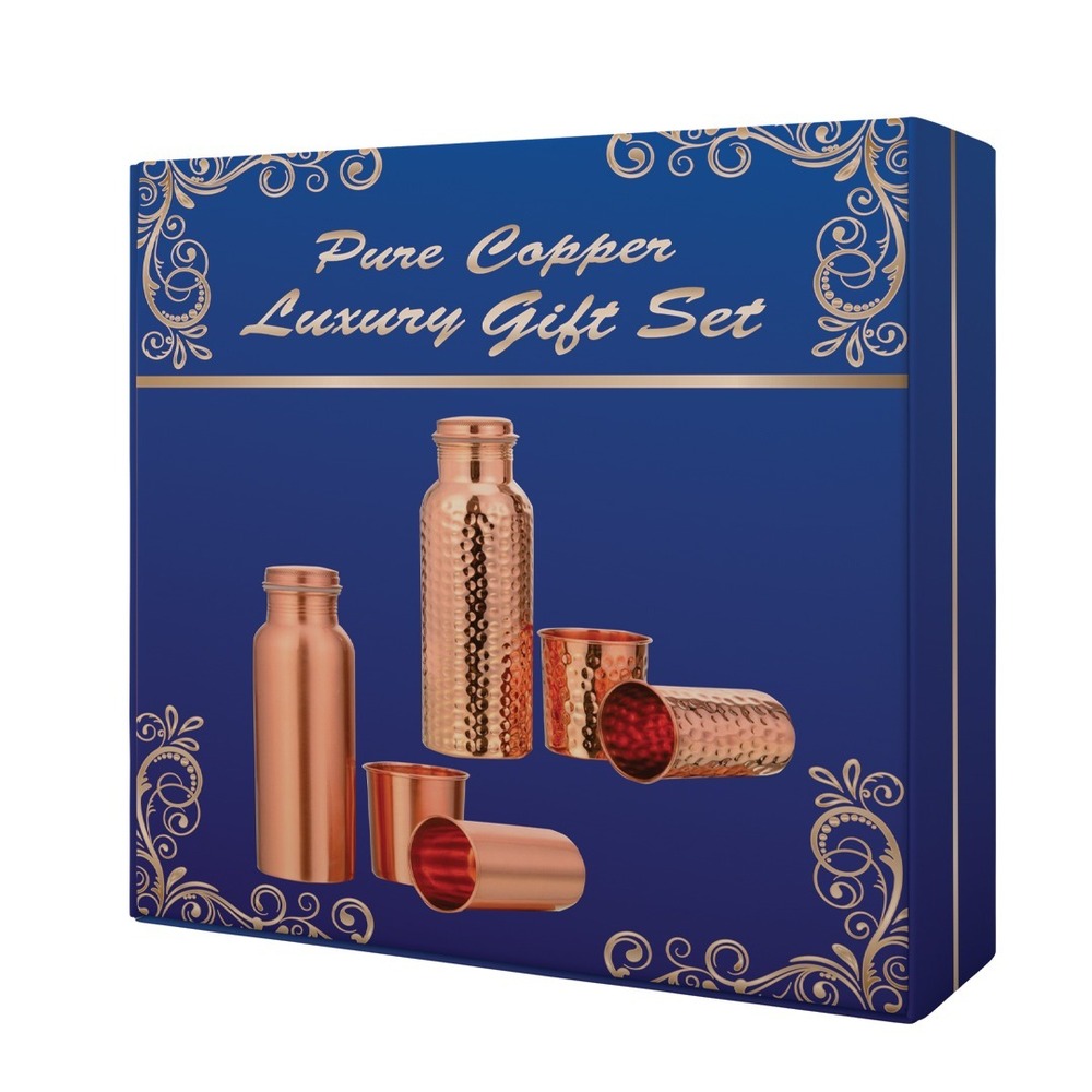 Hammered Copper Gift Set Bottle With Glass