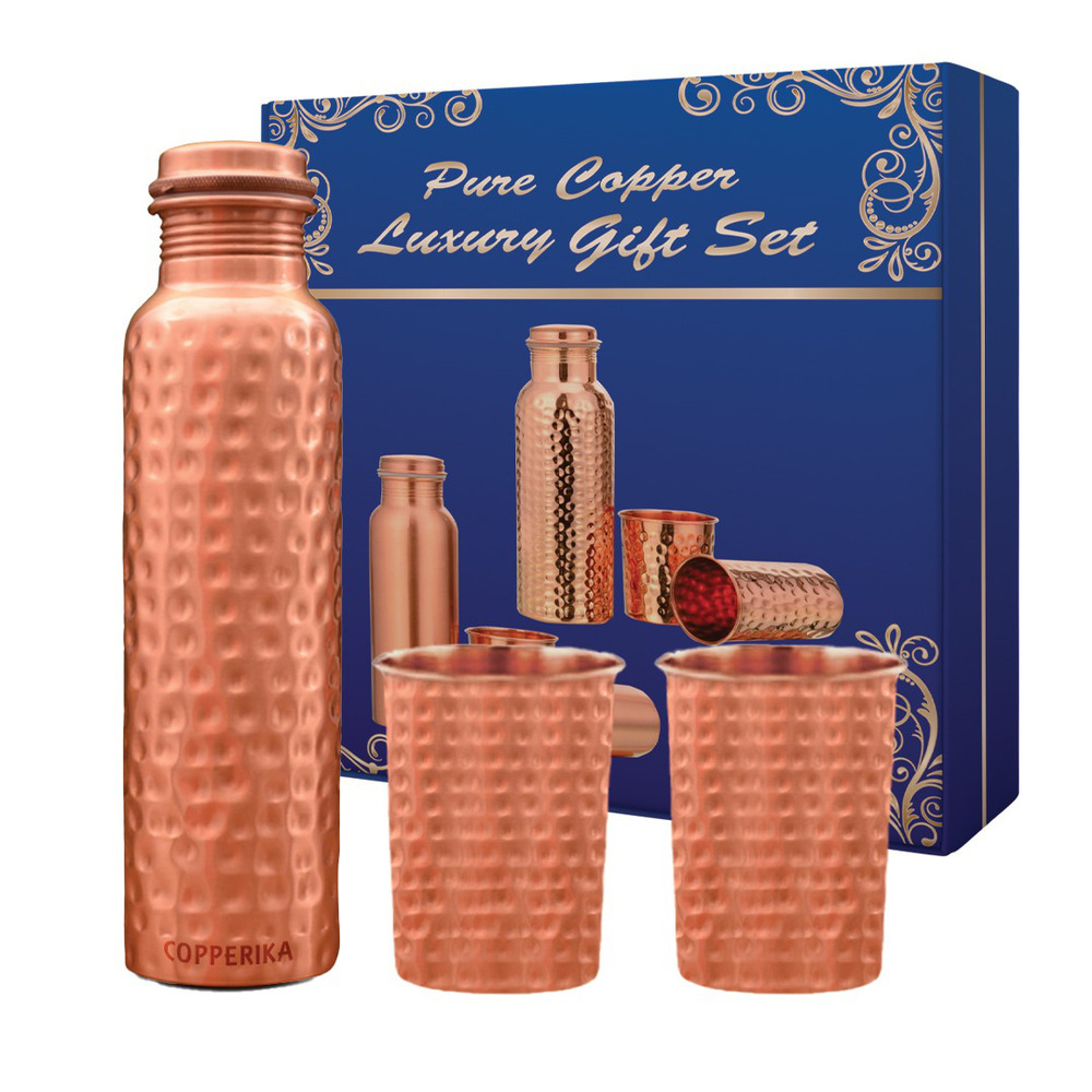 3 Pcs Copper Gift Set Bottle With Glass