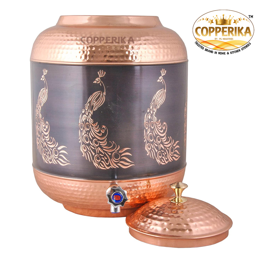 14 Ltr Copper Peacock Matka - Color: Various Available