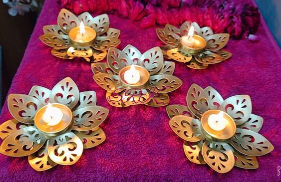 Metal Diya With Candle Holder - Color: As Per Availability