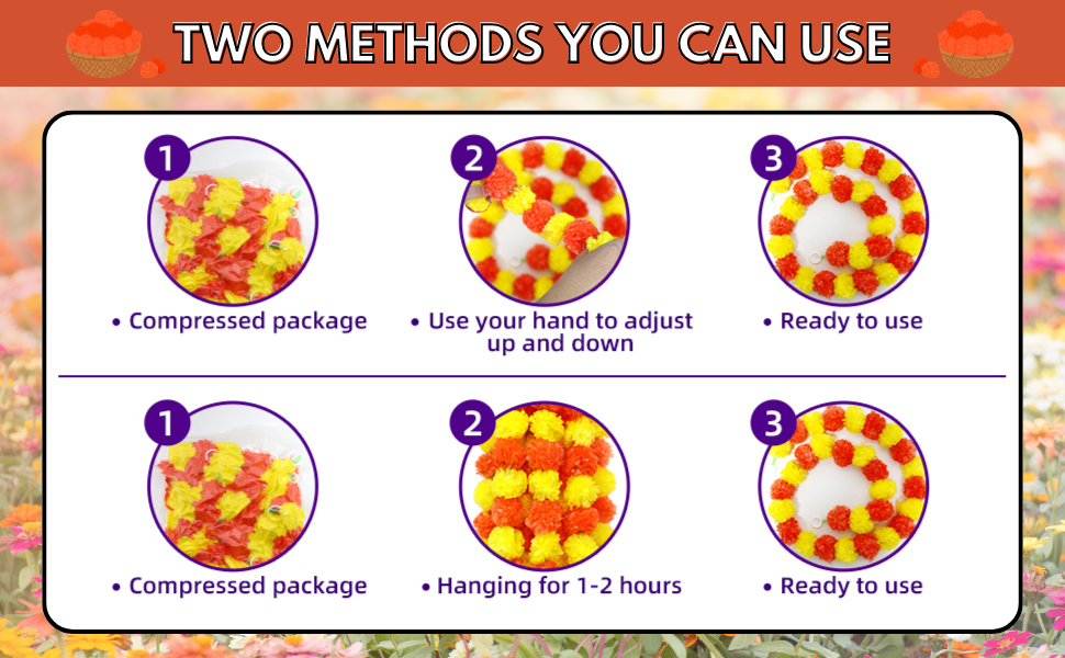 Red Yellow Artificial Marigold Flowers Garland