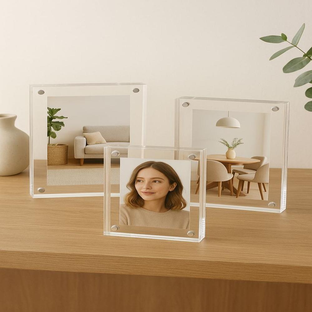 Transparent Acrylic Frame Holder Standing Magnetic Clear Photo Frames Block - Finishing: Painting