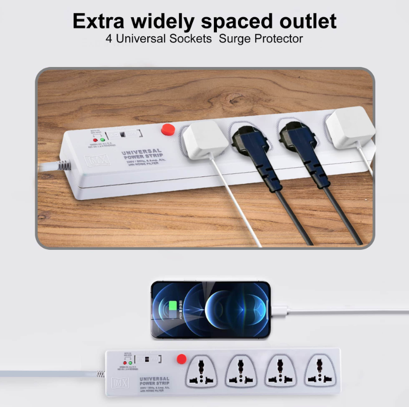 Mx Outlet Power Strip With Universal Socket Master Switch With Built-In Fuse Power Cable - Feature: Good Quality