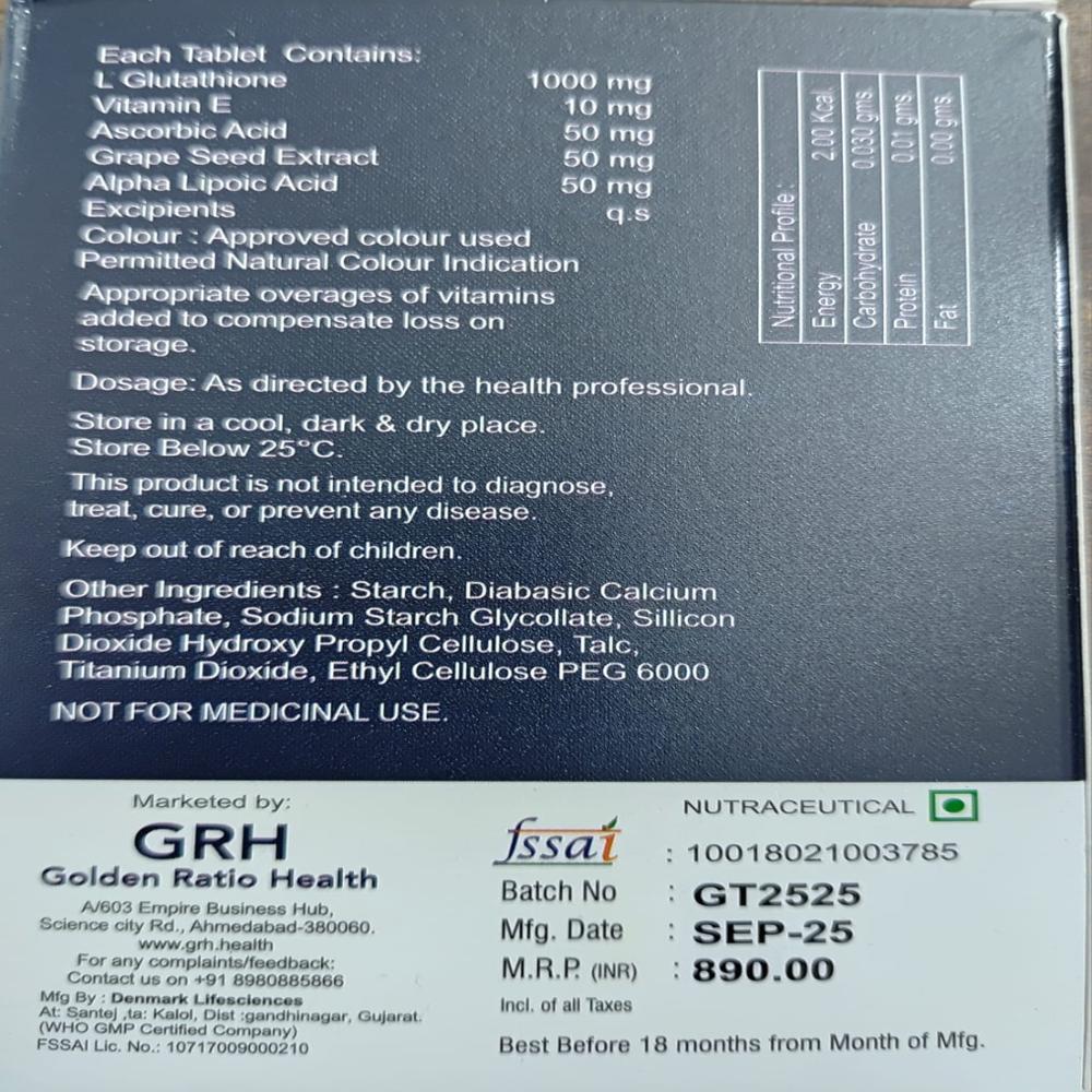 L Glutathione ,Vitamin E Ascorbic Acid ,Grapde Seed Extract Alpha Acid Tablet