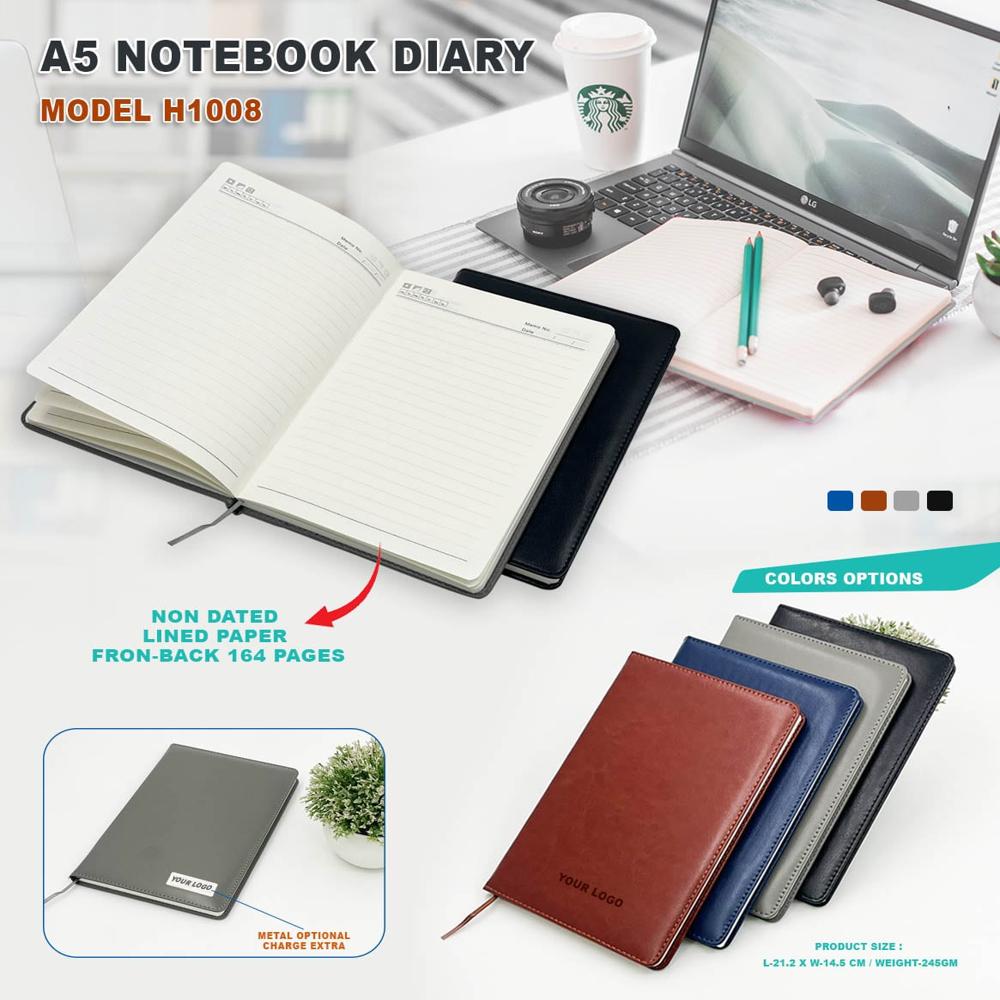 Premium A5 Pu Leather Notebook Diary - H1008 - Color: All Colour