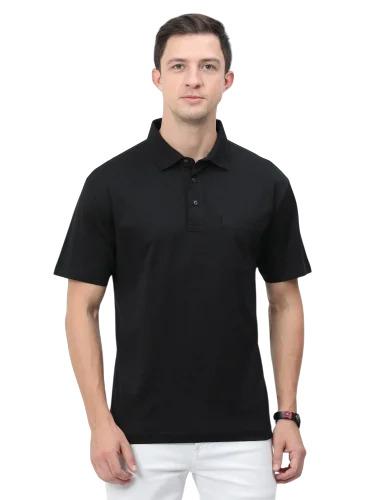 Men Polo Neck T Shirt - Color: Black