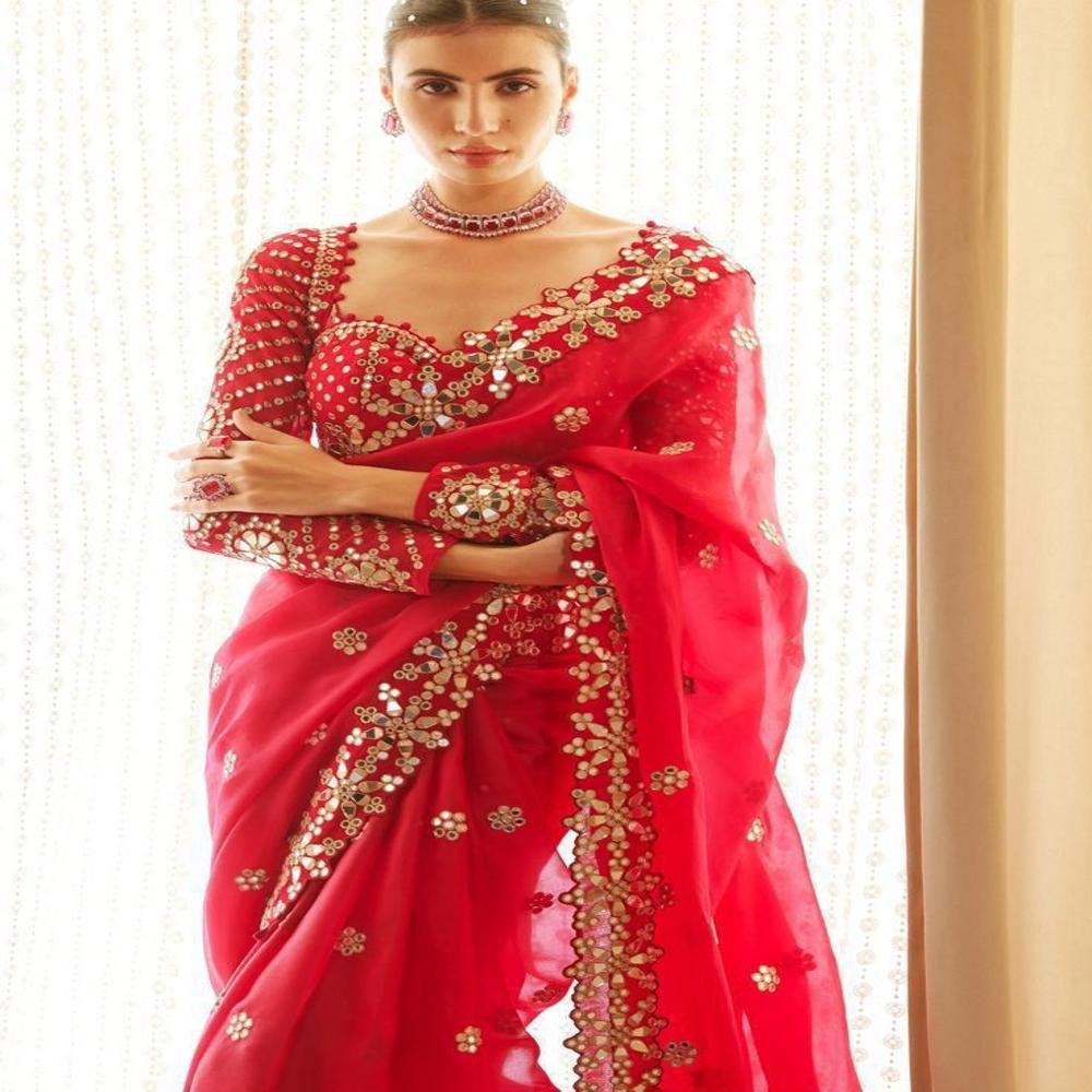 Party Wear Fancy Saree - Color: Red