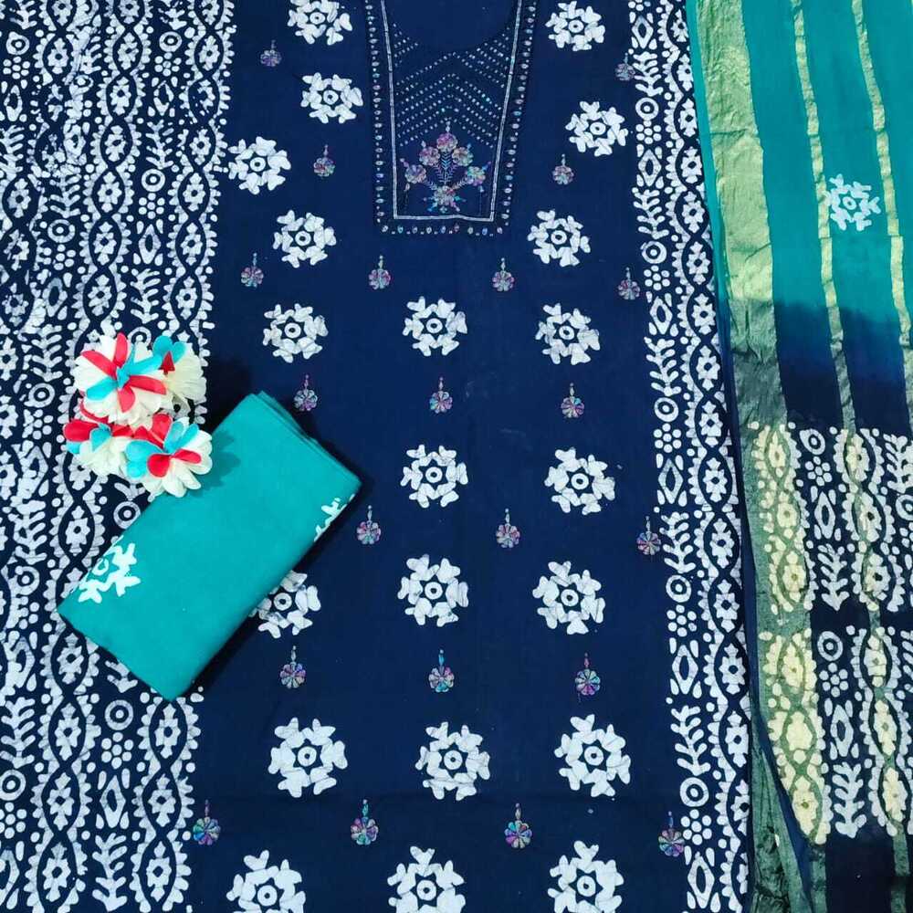 Nemi Wax Batik With Sequence Work  Dress Material